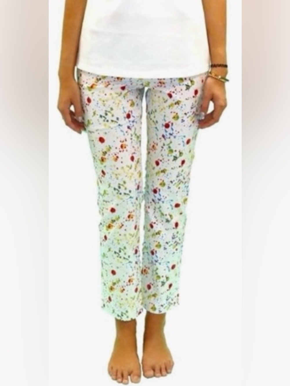 Krazy Larry Colorful Pull On White Multi Color Paint Splatter Pants, Size 6